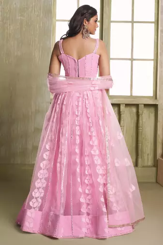 baby pink butterfly net thread sequence lehenga choli