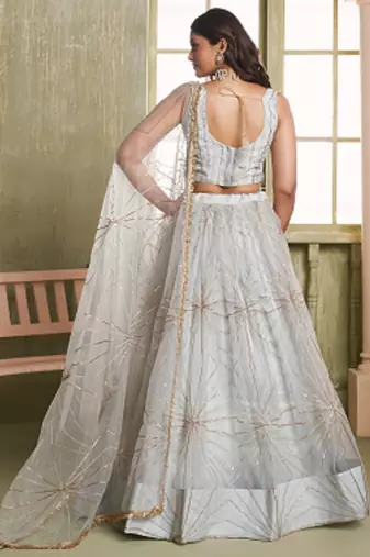 off white butterfly net thread sequence lehenga choli