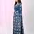 Aegean blue silk blend kantha stitch saree with white peacock & floral thread work