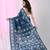 Aegean blue silk blend kantha stitch saree with white peacock & floral thread work
