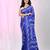 Blue silk blend kantha stitch saree with paisley & floral pattern