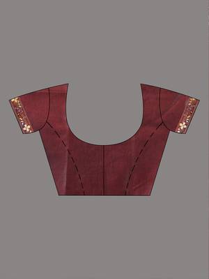 Maroon silk blend kantha stitch saree with multicolor thread work 5