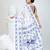 White silk blend kantha stitch saree with peacock & floral motifs