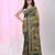 Green silk blend kantha stitch saree with floral thread work