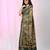 Green silk blend kantha stitch saree with floral thread work
