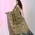 Green silk blend kantha stitch saree with floral thread work