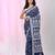 Navy blue silk blend kantha stitch saree with paisley & floral motifs