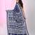 Navy blue silk blend kantha stitch saree with paisley & floral motifs