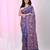 Blue silk blend kantha stitch saree with multicolor thread work