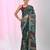 Emerald green silk blend kantha stitch saree with multicolor thread work