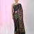 Black silk blend kantha stitch saree with multicolor thread work