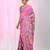 Pink silk blend kantha stitch saree with multicolor thread work