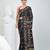 Black silk blend kantha stitch saree with multicolor thread work
