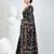 Black silk blend kantha stitch saree with multicolor thread work