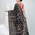 Black silk blend kantha stitch saree with multicolor thread work