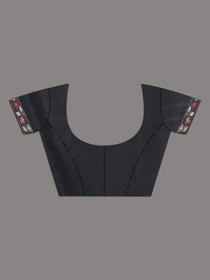 Black silk blend kantha stitch saree with multicolor thread work 5
