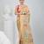 Beige silk blend kantha stitch saree with multicolor thread work