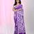 Violet silk blend kantha stitch saree with white floral thread work