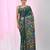 Bottle green silk blend kantha stitch saree with multicolor thread work