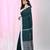 Teal cotton saree with white border and woven patterns