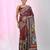 Maroon silk blend kantha stitch saree with multicolor thread work