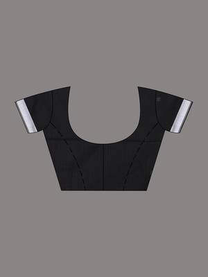 Black cotton saree with white border and woven patterns 5