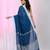 Sapphire blue cotton saree with white border and woven patterns
