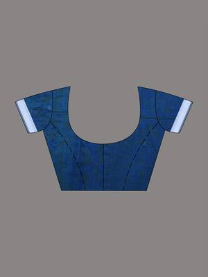 Sapphire blue cotton saree with white border and woven patterns 5