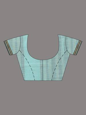 Sea green cotton saree with intricate striped border and tassels 5