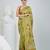 Pistachio green silk blend kantha stitch saree with multicolor thread work