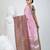 Dusky pink cotton saree with intricate striped border and tassels