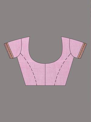 Dusky pink cotton saree with intricate striped border and tassels 4