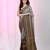 Grey cotton saree with intricate striped border and tassels