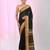 Black cotton saree with contrasting yellow border and tassels