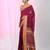 Magenta cotton saree with contrasting yellow border and tassels