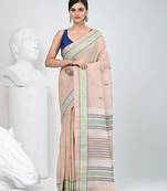 Elegant beige cotton saree with intricate border design