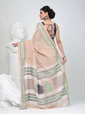 Elegant beige cotton saree with intricate border design 3