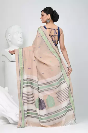 Elegant beige cotton saree with intricate border design