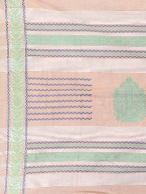Elegant beige cotton saree with intricate border design 4