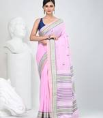 Elegant pink cotton saree with intricate border design
