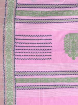 Elegant pink cotton saree with intricate border design 4