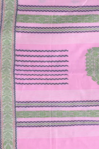 Elegant pink cotton saree with intricate border design