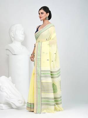 Elegant yellow cotton saree with intricate border design 2
