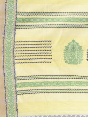 Elegant yellow cotton saree with intricate border design 4