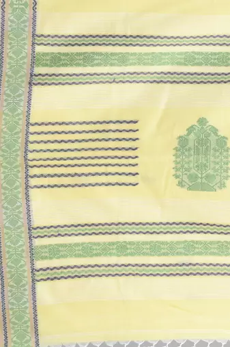 Elegant yellow cotton saree with intricate border design