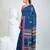 Elegant sapphire blue cotton saree with red border & woven motifs