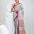 Elegant grey cotton saree with red border & woven motifs