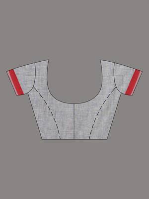 Elegant grey cotton saree with red border & woven motifs 4