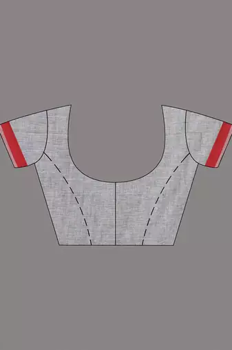 Elegant grey cotton saree with red border & woven motifs