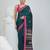 Elegant teal cotton saree with red border & woven motifs